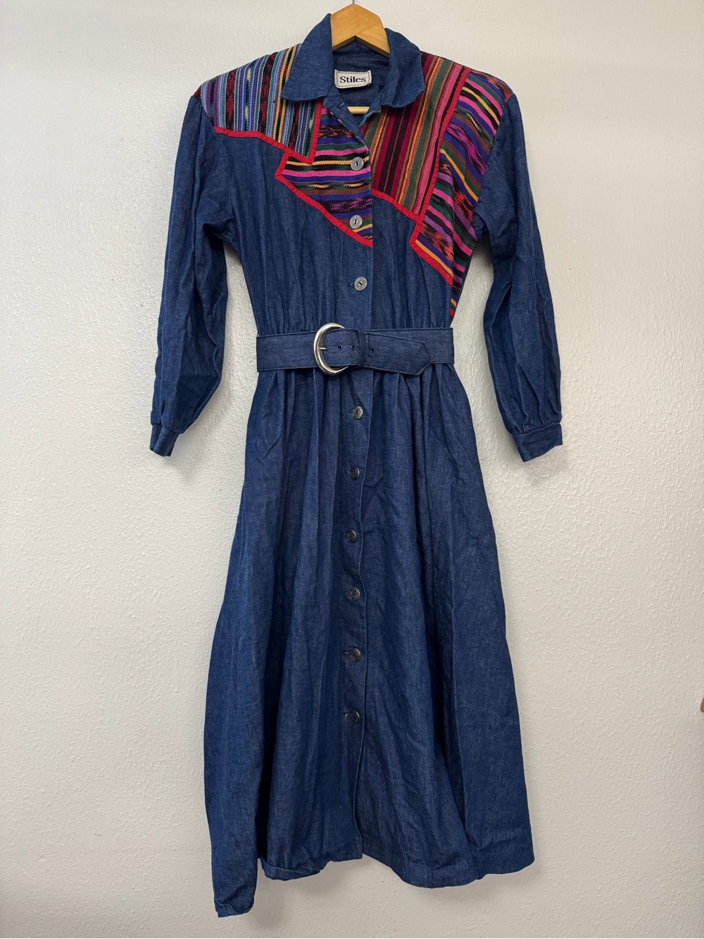 Vintage Stiles Southwest Denim Button-Front Belted ShirtDress